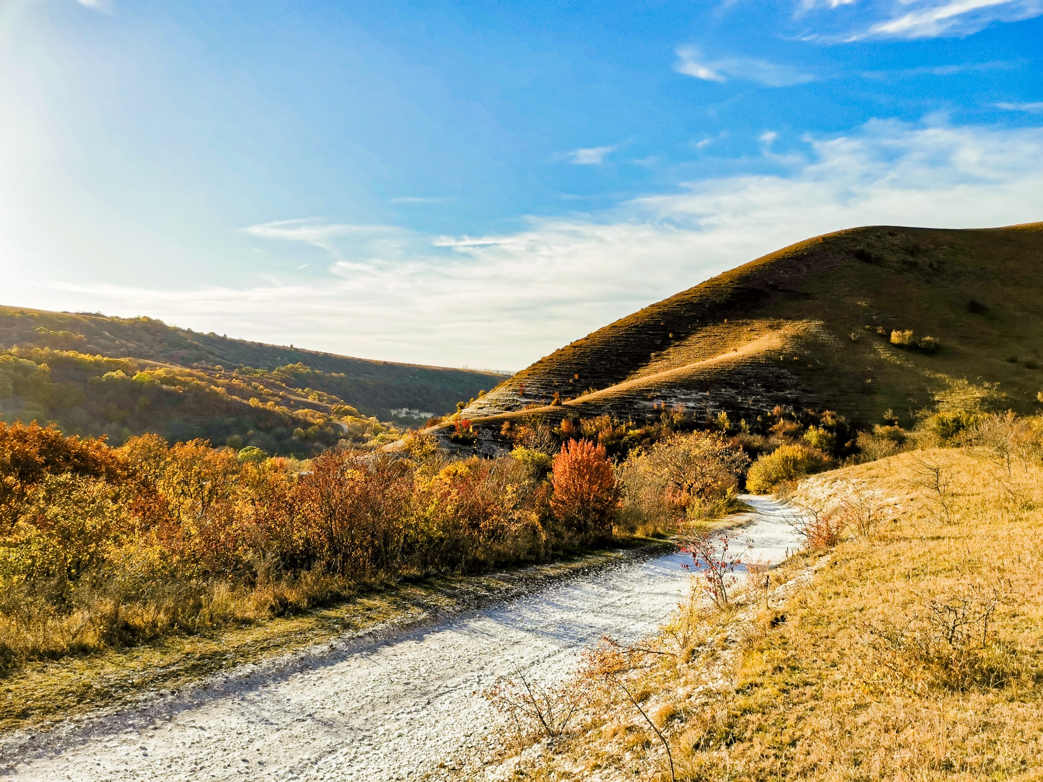 Autumn road through hills